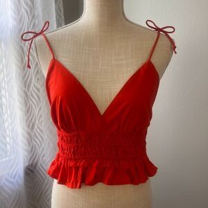 NWT Sim & Sam Red Crop Top Smocked Strappy Ruffled Small Peplum Cottagecore